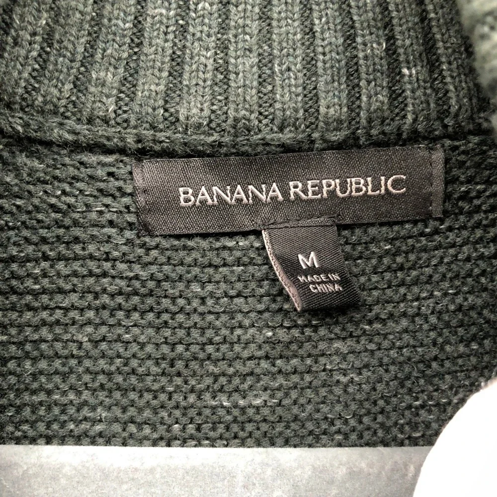 Banana Republic Full Zip Cardigan Sweater Mens M Forest Green Heavyweight